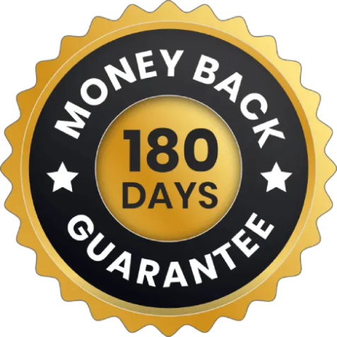 180 day money back guarantee trust badge showing customer satisfaction assurance